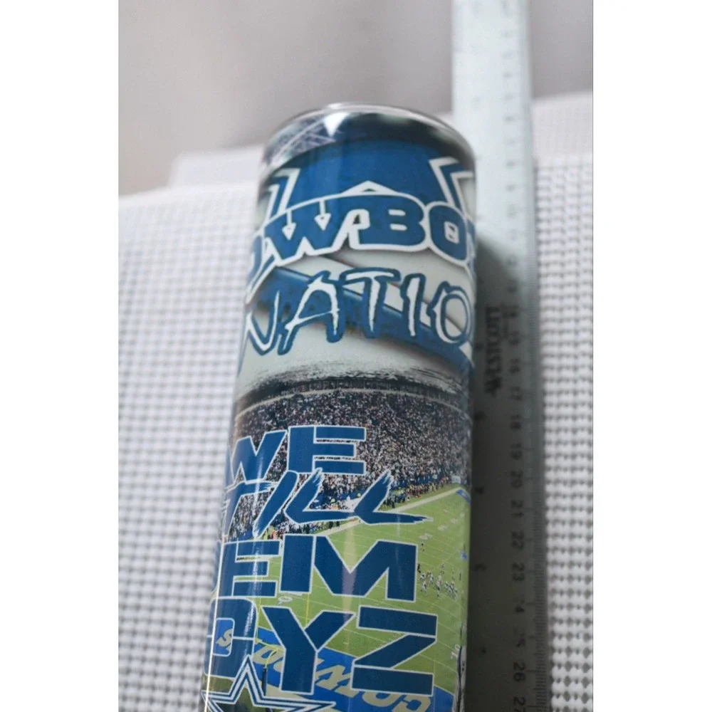 Dallas Cowboys Nation Football Tall Skinny Tumbler Cup w Lid 8 inch BPA Free